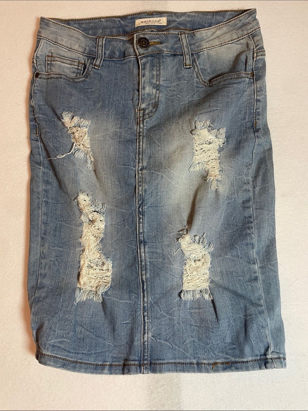 Machine Light Blue Distressed women’s Denim Skirt size USA 28 Italy medium